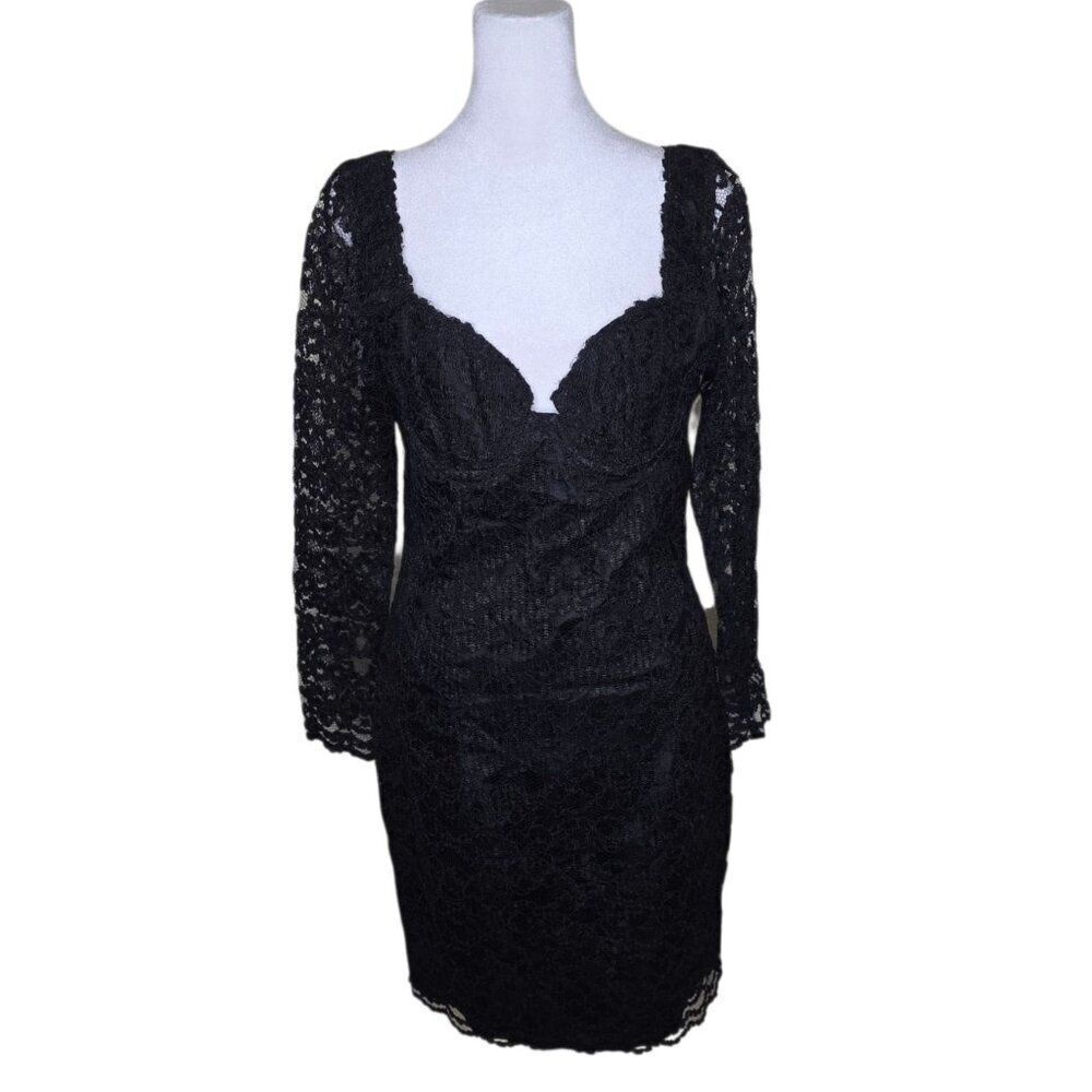 Vintage 90s Moda Intl Body Con Lace Cocktail Dress Womens S Black